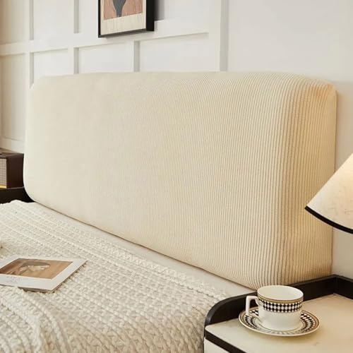 ZCXRYFL Bettkopfteilbezug Stretch-Cord-Kopfteil Husse für Doppel-, Einzel-, Queen- und Kingsize-Bettkopfteil All-Inclusive-Staubschutzabdeckung, Moderne Schlafzimmerdekoration(180cm,Beige)