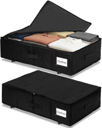 CareLoom 2 Piezas cajas almacenaje bajo cama, Desplazarse con Ruedas, Ruedas, Asas y Tapa, Organizador Canape Grandes Caja Bajo Cama Almacenamiento Ropa para Ropa, Zapatos y Libros