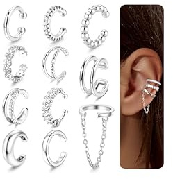 Morfetto Ear Cuff Ohrringe Damen Gold/Silber - 11 Stück Ohrmanschette Ohrringe Ohne Ohrloch 14K Vergoldet Ohrclips Damen Verstellbare Knorpel Ear Cuffs Fake Helix Piercings Geschenk