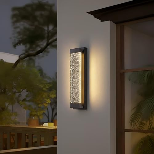 Mikeru Modern Outdoor Wall Light, 40cm Bubble Crystal Glass, 3000K Warm White Light, Wall-Mounted IP65 Waterproof Outdoor Wall Light, Suitable for Porche, Garage, Patio, 1Pack