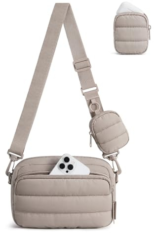 bagsmart Puffer Umhängetasche Damen Crossbody Bag Klein, Kopfhörer Tasche | 2.4L Puffer Tasche mit Verstellbarer Schultergurt Mehreren Fächern, Leicht Handytasche Zum Umhängen für Uni Reise Alltag