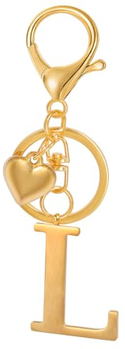 MWOOT Porte-clés Lettre Initiale Pendentif, Doré Lettre L Keychains Keyring, Porte Clef Voiture, Initial L Nom Porte-clés Acier Inoxydable.Cadeau Femme Homme Anniversaire (L)