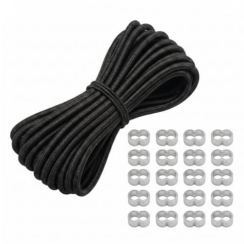 CUULANIX Gummiseil 8mm x 10m Expanderseil mit 20 Würgeklemmen, UV Beständig Wetterfest für Anhänger, Camping, Banner, Segeln Planenseil, Sonnensegel, Planen UVM