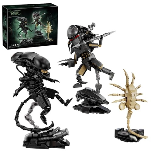 PlayExquizen Alien Battle Bausteine, 936 Teile Predator, Xenomorph, Facehugger Klemmbausteine, Horror-Actionfiguren-Spielzeug, Sammlerstück Deko, Geschenke für Filmfans und Erwachsene