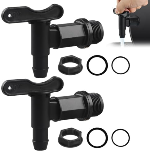 DWNSKR 2 Stück Auslaufhahn für Regentonne 3/4 zoll wasserhahn für Regentonne Kunststoff Ersatzhahn Kunststoff Wasserhahn für Regentonne Regentonnenhähne Regenfass Adapter mit Dichtung für Heim Garten