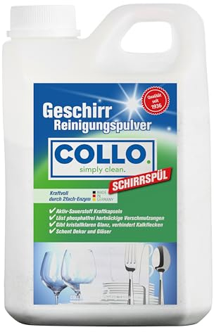 COLLO SCHIRRSPÜL Geschirrspülpulver 2 kg, phosphatfrei I Hochwirksames Spülmaschinen Pulver für glänzendes Geschirr I Klarer Glanz bis zu 250 Spülgänge (2 kg)