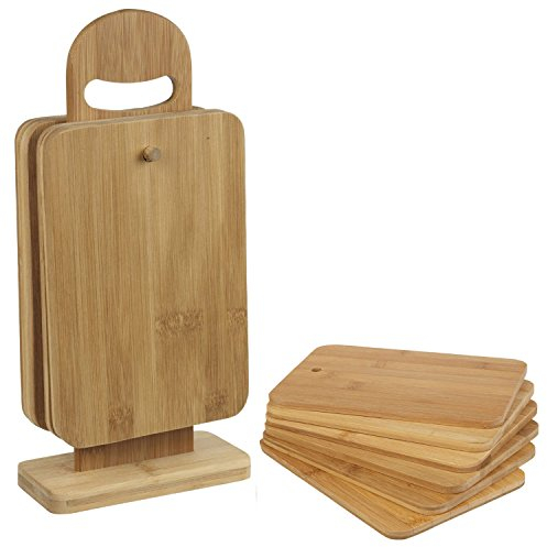 Set 6 tablas de desayuno - De bambú, material ecológico; incluye soporte