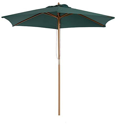 Outsunny Ombrellone da Giardino 2.5x2.3m, Ombrellone Parasole a 6 Stecche in Legno e Poliestere, Verde Scuro