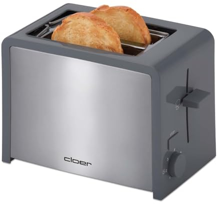Cloer 3215 Toaster, 825 W, für 2 Toastscheiben, integrierter Brötchenaufsatz, Nachhebevorrichtung, Krümelschublade, wärmeisoliert, Edelstahl, Dunkelgrau