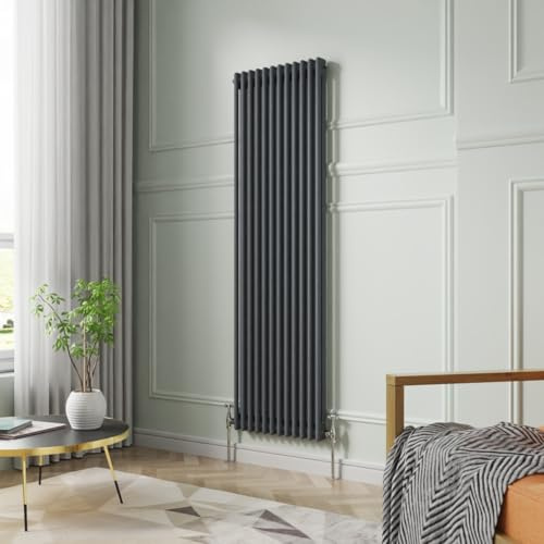 NRG 1800 x 560mm Anthracite Vertical Cast Iron Radiator Double Panel | Wall Radiator, Column Radiator, Tall Radiator, Central Heating Rad, Traditional, for Kitchen, Bedroom, Bathroom, Living Room
