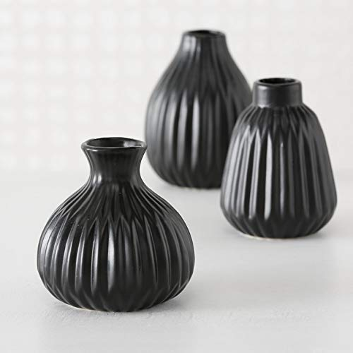 Vase Porzellan matt schwarz H12 cm (3 Stück) Blumenvase