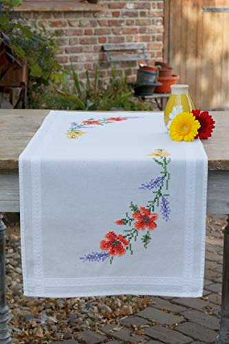 VERVACO Kit Punto Croce Prestampato Centrotavola FIORI E LAVANDA Biancheria Da Tavola Set Fai Da Te Creativo 40 x 100 cm Kit Hobby Creativi Adulti Casa Decor Cross Stitch Runner