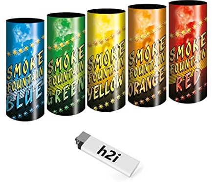 h2i Rauch Vulkan Fontäne - Smoke Tube Rauchfackel Rauchtopf Rauchgenerator Rauchbombe - 5 Stück Rauchfarbe Color Mix - dichter kräftiger Rauch - Brenndauer ca. 45 sek - Ganzjahresfeuerwerk Kat T1/F1