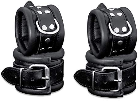 HQ Bondage Set schwarz Leder Handfesseln und Leder Fußfesseln Fesselset gepolstert