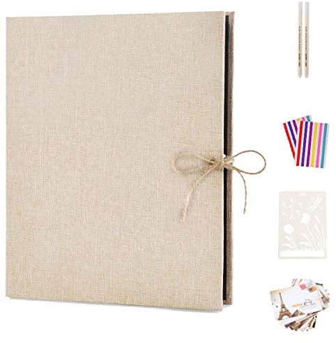 AIOR Lino Album Fotografico Scrapbook Album Foto, Fai Da Te Retro Scrapbooking 60 Pagine Nere Viaggio Albums, Idee Regalo Matrimonio Regali Originali Compleanno Natale (Bianco)