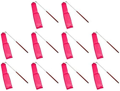 HOMEBT Nastri da Danza Streamers 2M Bacchette con Nastro per Ginnastica Ritmica per Bambini Danza Artistica, Twirling con Bastone Rosa Rosso 10 Pezzi