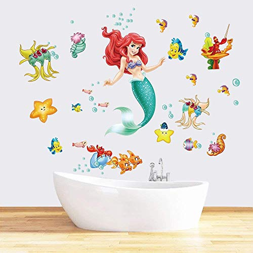 Runtoo Wandtattoo Meerjungfrau Ariel Wandsticker Unterwasserwelt Wandaufkleber Bad Kinderzimmer Babyzimmer Mädchenzimmer
