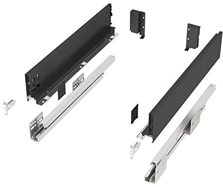 Schubkastensystem JUNKER-SLIM anthrazit Höhe: 84 mm, Tiefe: 300 mm, belastbar bis 40 Kg, 3D Verstellung, Soft-Close Schublade mit 13 mm schlanken Schubladenzargen