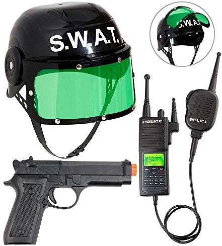 W WIDMANN MILANO Party Fashion 28227 - Kostümzubehör S.W.A.T. für Kinder, Helm, Pistole und Funkgerät, schwarz, Spezialeinsatzkommando, SEK, Karneval, Mottoparty