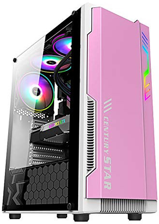 PC-fodral Pink Computer Case Mid-Tower PC Gaming Computer Case Atx/M-ATX/ITX, Full Side Transparent Panel, personlig RGB Light Strip Panel