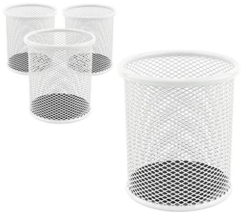 Leviatan Metall Stifteköcher 24 Stück | Stiftehalter rund aus Drahtmetall | Mesh Multifunktions Becher für Kugelschreiber Ø91 mm Perlmuttfarben