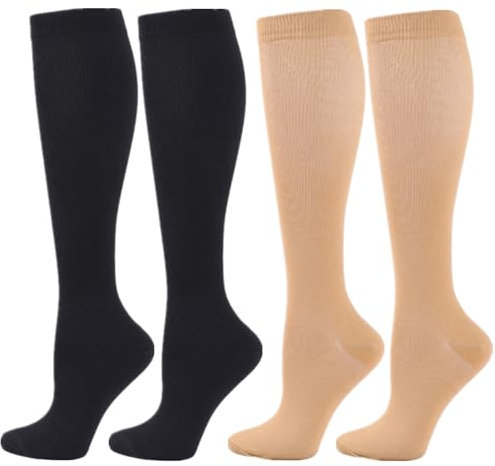 Zingso Compression Socks for Women Men, 2 Pairs 20-25mmHg Knee High Socks Compression Stockings for Sport, Athletic, Edema, Diabetic, Varicose Veins, Travel, Pregnancy, Nursing (S/M, Black Skin)