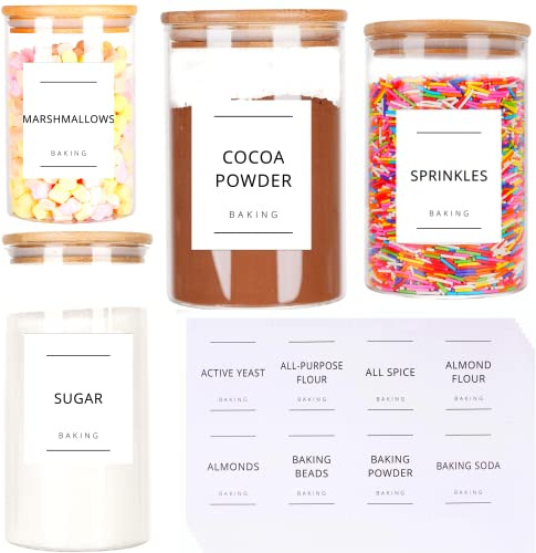 96 x Baking Pantry Labels - Waterproof Stickers for Jars, Glass Containers & Kilner Jars - for Baking Essentials & Kitchen Storage & Pantry Organisation