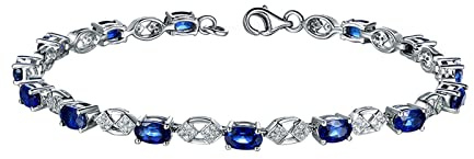 BXGGXBYSW Bracelet en Or Blanc, Bracelet Saphir pour Femme, Bracelet de Tennis avec Diamant et Saphir, Longueur 16-20 cm