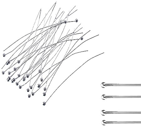Perlin 100 Edelstahl Kettelstifte 5cm Nietstifte mit rundem Kopf 50mm x 0,7mm Kugelkopfstift Silber Versilbert Kopfstifte Perlenstifte