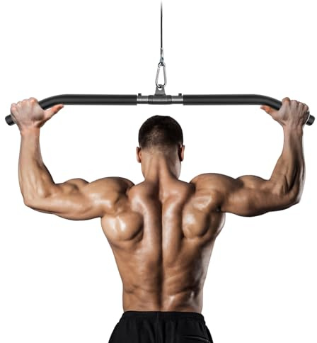 Lyndwin Latzugstange Kabelzug, Bizeps Trizeps Latzug Griff Breit für Zugstange Krafttraining, Schwarz Stahl Abnehmbar Latzug Stange Fitnessstange Muskelzugstange Lat Pulldown Bar (85cm)