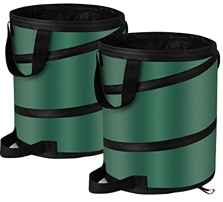 HQSSWUCH Pop Up Trash Can and Recycling Bins, 14x16 in, Collapsible Camping, Outdoor, 600D Waterproof Oxford Cloth Reusable Yard Waste Bags (2Pcs-10 Gallons)
