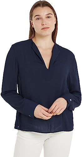 Tommy Hilfiger Blusa Donna Viscose Crepe V-Neck Elegante, Blu (Desert Sky), 44