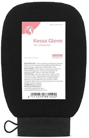 Fatima's Garden Peeling Kessa-Handschuh - Natürlicher Spa-Schrubber, Schwarz (1 Handschuh)