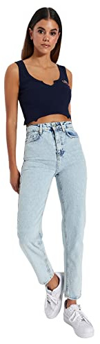 Trendyol Pantaloni da Donna a Vita Alta con Gamba Larga, Azzurro, 46