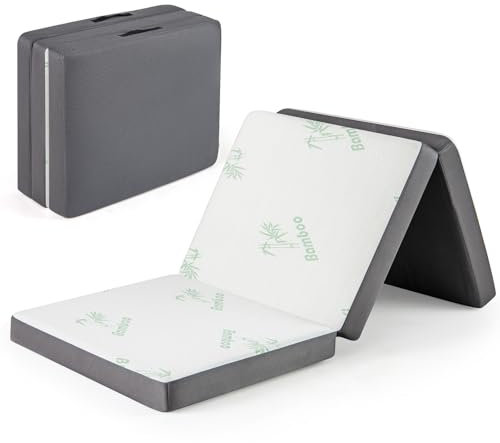 RELAX4LIFE 10cm Thick Folding Floor Mattress, Tri-Fold Foam Mattress with Side Handles & Bamboo Fiber Cover, Portable Foldable Mattress Topper Bed Mat for Guest Room Dorm RV, 200x80cm