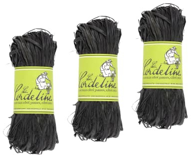 La cordeline Set Bast, Natur, 3 x 50 g, Farbe: Schwarz, für Garten, Handwerk, Dekoration, Verpackung