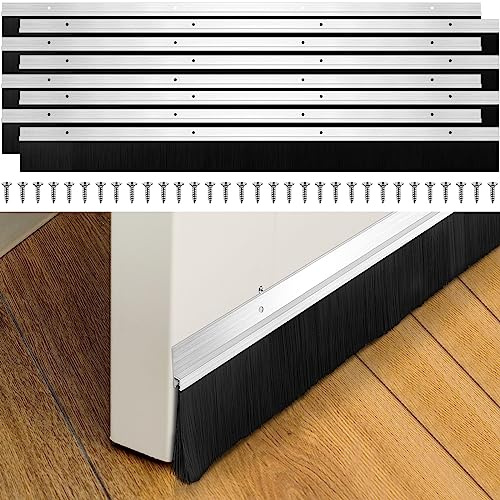 Lounsweer 8 Set 2.5 x 39.3 Inch Silver Door Brush Bottom Sweep Brush Weather Stripping Seal with Screws for Gaps up to 1 Inch, for Home, Commercial Gate, Garage Door Seal Fill Gaps Dust, Debris