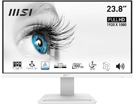 MSI Pro MP243XW Écran Bureautique 23.8 Full HD - Dalle IPS 1920x1080, 100Hz, Confort Oculaire, Montage VESA, Haut-Parleurs Intégrés, Display Kit - HDMI 1.4b, DisplayPort 1.2a