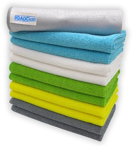 IGAD IGADCloth 10 Multicolour Microfibre Cleaning Cloths +1 free glass cloth, 40x40cm, Durable Cleaning Cloths for a Pristine Clean, Ideal Microfiber Cloth for all Surfaces