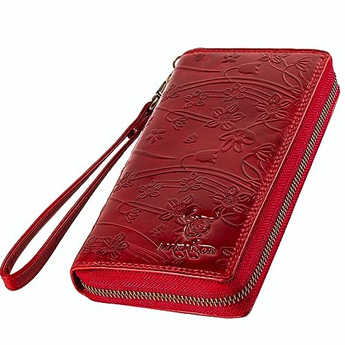 MATADOR Portemonnaie Damen Leder #Cadiz mit edler Geschenk Box, Elegante Geldtasche Damen mit RFID Blocker, Luxus Geldbörse Frauen Geschenk Viele Kartenfächer in Blumen Rot