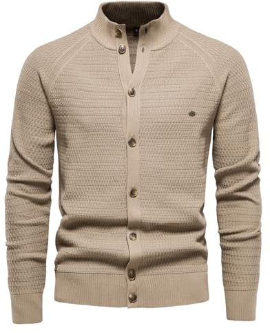 Skrsila Cardigan Tricoté pour Homme Veste en Tricot Col Montant Manches Longues Automne Veste de Transition Boutons Manteau en Tricoté