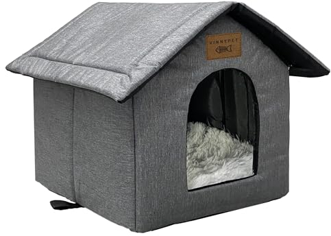 Vinnypet Katzenhaus Für Draußen Winterfest Wasserdicht Wetterfester Katzenhöhle Haustierhaus mit Plüschkissen Warm Hundehöhle Waschbar Hundehaus Tierheim Für Streuner Haustiere 35x30x35cm