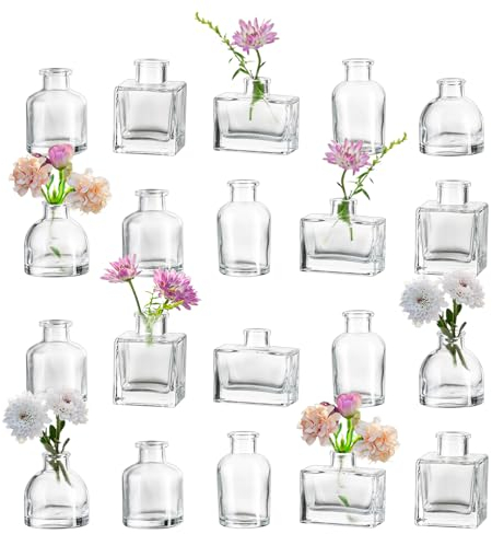 Hewory Glass Bud Vases for Flowers: 20pcs Clear Small Vase Mini Vase for Wedding Decorations, Assorted Small Vases for Table Decorations Centrepiece Home Party Birthday Baby Shower