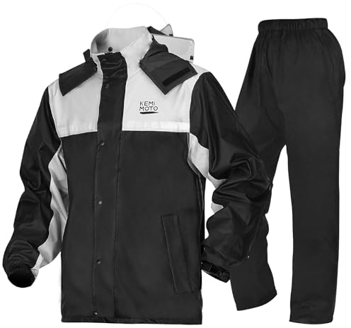 KEMIMOTO Combinaison de Pluie Moto Homme, Combinaison de Moto Imperméable et Réfléchissante Pantalon de Pluie Extérieur Blouson Léger Veste de Randonnée pour Moto, Scooter, Touring
