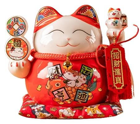 Winkekatze,Glückskatze,Figur Spardose Keramik,Sparschwein,Reichtum Glücksbringer,Maneki Neko Ornament,Feng Shui Dekoration,für Zuhause Büro und Laden Dekoration,6.5 Zoll