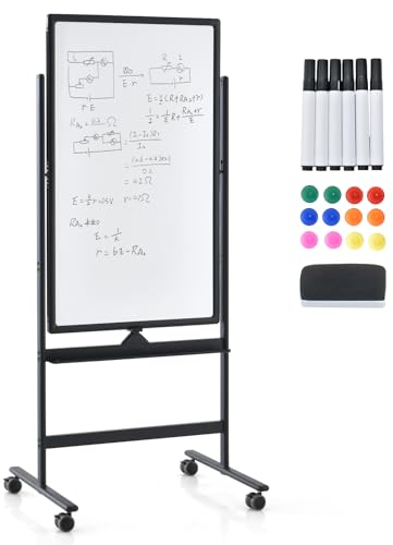 GIANTEX Mobiles Doppelseitiges Whiteboard, 60 x 100 cm, Magnettafel auf Füßen, 2-fach höhenverstellbar, trocken abwischbar, Marker, Löscher, Magnete (Schwarz)