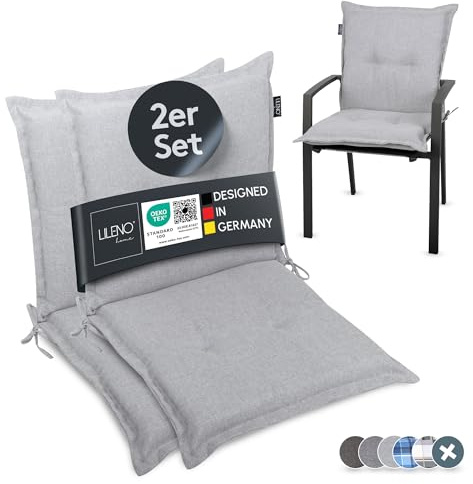 LILENO HOME Gartenstuhl Auflagen als [2er Set - Niedriglehner] in Silber Y | bequeme Liegen als Sitzauflagen für Gartenmöbel - Stuhlkissen für Gartenstühle und Klappstühle MAR