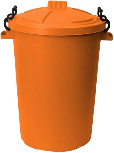 JMS we create smile 50l Bin Heavy Duty Plastic Clip Lock Lid - Single Bin - for Indoor or Outdoor Use for Collection of Rubbish, Waste or Storage of Animal Food (Orange)