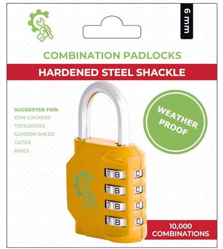Yellow Coded Number Lock | Combination Padlock, 4 Digit, Weatherproof Padlock, Hardened Steel Shackle, 10,000 Combinations