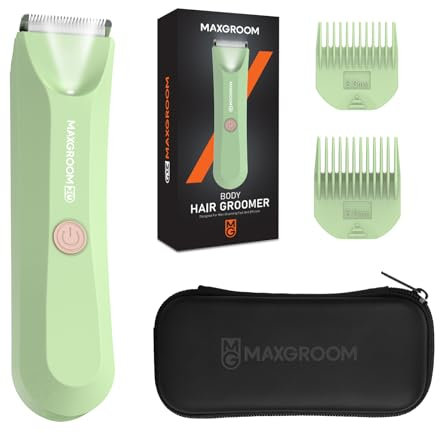 MAXGROOM Rasoio Elettrico Corpo Uomo, Regolabarba Depilatore Corpo Uomo Ricaricabile con Uso Umido e Asciutto, Illuminazione a LED, Adatto per Viso, Schiena, Torace, Ascelle e Parti Intime, Verde